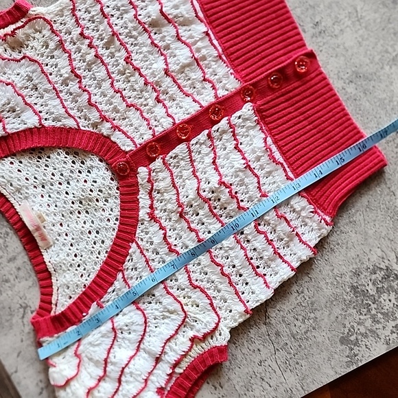 Betsey Johnson crochet knit short cardigan vintage red and white color size S - Picture 10 of 16